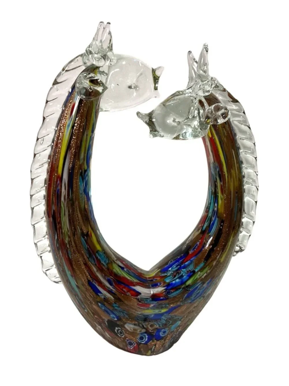 Large Giraffe Art Glass Sculpture Multicolor Millefiori Double Headed Stretched - Picture 6 of 9